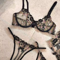 Flower Embroidery Underwear Push up Bra Set 