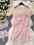 Short Mini Lingerie Women Transparent Gauze Robes Suits