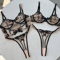 Flower Embroidery Underwear Push up Bra Set 