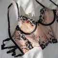 Flower Embroidery Underwear Push up Bra Set 