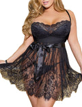 Plus Size Lingerie Eyelash Lace Babydoll Sleepwear