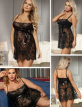 Plus Size Lingerie Eyelash Lace Babydoll Sleepwear