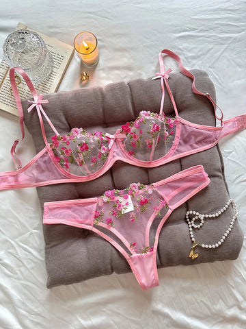 2 Piece floral Embroidery Underwear Set