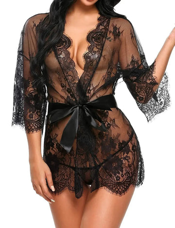 Erotic Robe Lace V-Neck Nightwear