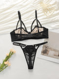  Lace Transparent Hollow 3/4 Bra Gathering Steel Ring Push up Underwear Set