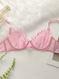 Pink and Black Brassiere Lace Sexy Lingerie Set Pull up Bra 