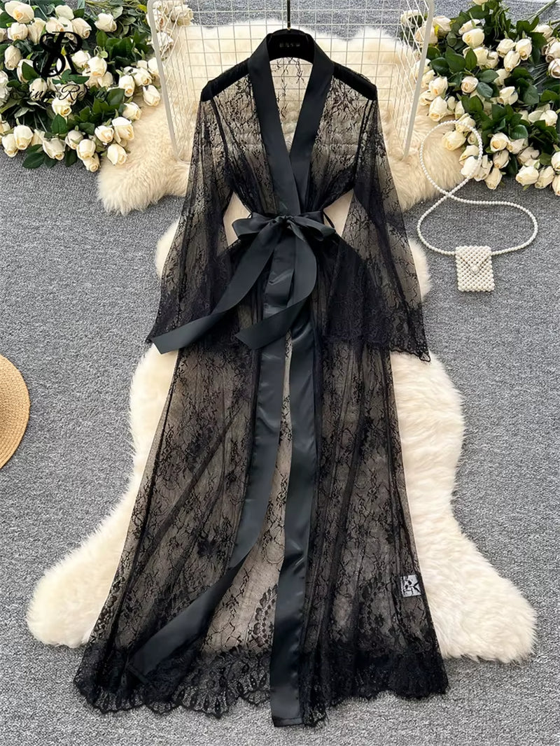 Elegant Sheer Caridigan Long Robes