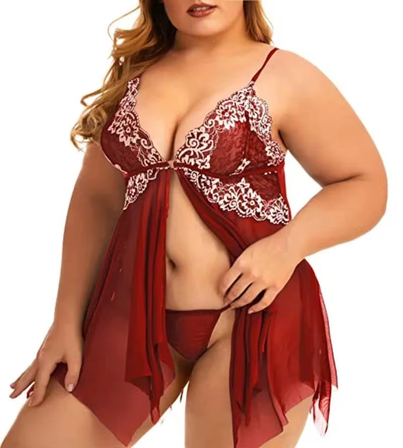 Plus Size Babydoll Open Front Lingerie Sleepwear 